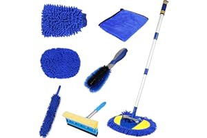 Aumotop Spazzola per lavaggio auto con manico lungo, kit di dettagli per auto, kit di pulizia per pneumatici, lavavetri, spolverino in microfibra, set di accessori per il lavaggio di auto, camper,