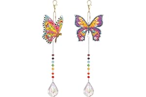 Diamond Art Suncatcher Kits Yomaido Butterfly Diamond Painting Ornaments DIY 2 Packs, Double Sided Diamond Art Keyrings with Crystal Suncatcher, Art Rainbow Maker Indoor for Home Garden Decoration