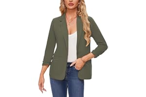 MINTLIMIT Women's Blazer Suit Jacket, Mint, 3/4 Ruched Sleeve, Notched Lapel, One Button, Standard Length, Business & Casual, UK Size