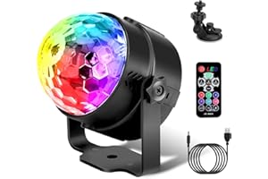 DETAKE Bola disco LED luz discoteca, bola facetada de 3 modos de música, luz con mando a distancia y cable USB 4M, luz disco 360° giratoria para fiesta, Navidad, bar, club dj regalo niños cumpleaños