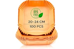edihome, Baking Paper for Hot Air Fryer, for Air Fryer, Pack of 100, 20-24 cm, BPA Free, Accessories Hot Air Fryer, Disposable, for Oven, 5 to 8 Litres (Square, 20-24 cm)
