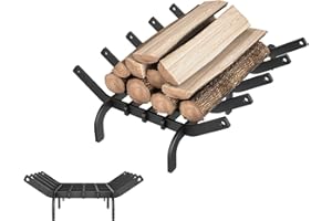 NAIZY Griglia per camino, in acciaio al carbonio, 42 cm, per camino, griglia in legno, multifunzione, per interni, accessori (forma a V