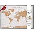 Splosh Large Maps. World Map Pin Board in Grey, Wooden Frame. World Map Cork Board with 100 Pins in 2 Colours to Mark Your Past and Future Adventures. Framed World Maps for Wall. (Grey)
