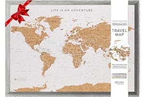 Splosh Large Maps. World Map Pin Board in Grey, Wooden Frame. World Map Cork Board with 100 Pins in 2 Colours to Mark Your Past and Future Adventures. Framed World Maps for Wall. (Grey)
