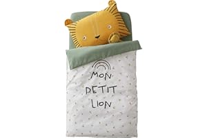 VERTBAUDET Housse de Couette bébé Mon Petit Lion Ivoire imprimé/Vert 80X120