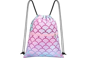 HAGOT Drawstring Bags for Kids, Waterproof Gym PE Bag with Zippered Pocket, String Backpack for Beach Swimming Pool School