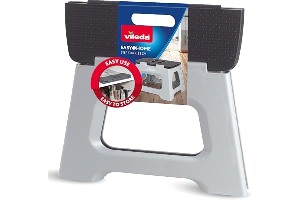 Vileda stegpall vikbar 23 cm – för vuxna och barn upp till 150 kg – inkl. halkfri beläggning – hopfällbar pall vikbar 150 kg perfekt för hushåll och vardag – vikbar pall