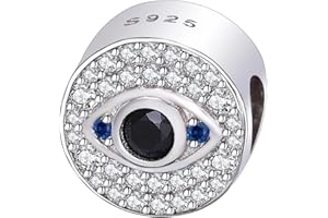 Qings Mauvais œil Charmes Argent Sterling 925 Evil Eye Perle Pendentif Charme avec Zircons Cubiques pour Chaîne de Serpent Européenne Bracelet à Breloques Collier CZ Bijoux Cadeau pour Femme Fille
