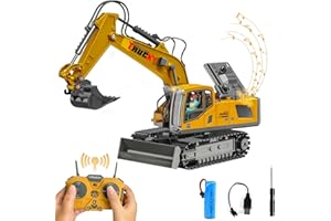 RedCrab Pelleteuse Télécommandée pour Enfants, Rechargeable Excavateur Jouets avec Pelleteuse en Métal, Rotation 680°, Démo à Une Touche/Effets Lumineux et Sonores, Noël Anniversaire Cadeau Garçons