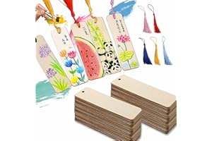 GTDOOCE 50 Pièces Vierge De Marque Page Bois Avec Gland,50 Pièces Marque Page En Bois Vierges,5 Couleurs Différentes Gland,10 Pièces De Chaque,Diy Marque Page Personnalisé Pour Décoration