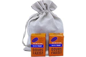 UPLABEL CREATIONS 2 x 125g Doves Farm Gluten Free Instant Dry Yeast For Bread Making + 22x30cm Linen Bread Bag Perfect Bake at Home and Bread Machine Fast Action Active Dried Yeast For Bread, 3 Piece Set