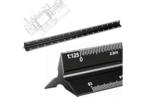 Dreikantmaßstab Maßstab Lineal Dreikant Tragbar Dreikantmaßstab Aluminium 1:20, 1:25, 1:50, 1:75, 1:100, 1:125 Dreikantmaßstab Lang 30 cm für Architekten Studenten Ingenieure Bautechnik, Schwarz