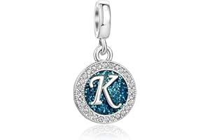 KunBead Jewelry Letter Charms Initial Dangle Alphabet Blue Love Crystal Beads for Charm Bracelets for Women