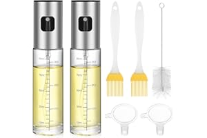 KTPCN Lot de 2 vaporisateurs d'huile d'olive pour la cuisine, 100 ml en verre, compatible friteuse à air et vinaigre, avec 2 entonnoirs en plastique, 1 brosse de nettoyage et 2 brosses