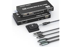 RYTAKI PRO Switch KVM USB C 8K@60Hz, Switch KVM Type-C 2 in 1 Out per 2 computer Condividi 1 monitor DisplayPort, 3 dispositivi USB e microfono audio, KVM Type-C per Thunderbolt e Mac Book Pro