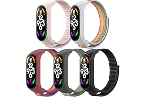 ASDONAL 5 sztuk nylonowych bransoletek kompatybilnych z Xiaomi Mi Band 7 / Xiaomi Mi Band 6 / Xiaomi Mi Band 5 / Amazfit Band 5, pasek zapasowy z materiału na rzepy do bransoletki Mi Band 7 NFC