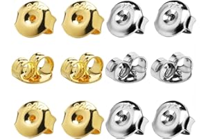 LYHURK 32 Pezzi di ricambio per fermagli per orecchini in argento 925, fermagli per orecchini ipoallergenici placcati in oro 18K, chiusura sicura per orecchini a bottone, dado per orecchio (Oro+Argento)