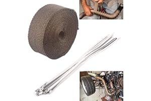 SOULONG Exhaust Heat Wrap, Professional High Performance Exhaust Heat Wrap Cable One Roll and 10pcs Cable Ties Pipe for Motorcycle 10m x 50mm (Titanium Gold)