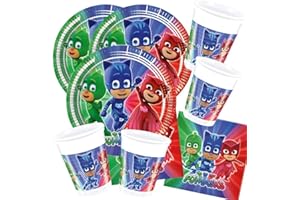 DEKEAN 52-pz. insieme Del Partito Pj Maschera Pyjamahelden - Party - Tovaglioli Tazze Piastra per 16 Bambini