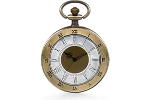 JewelryWe Orologio da Tasca al quarzo Disegno Ferma Cuore/Fiore Colore Bronzo Collana Orologio Classico