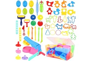 Hanmulee Dough Tools, 53 Pcs Dough Tools Kit For Kids, Cutters Sets, Clay Plastic Accessories Rollers Extruders Kit Plasticine Creation Educational Toy Gift, Multicolored