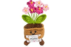 TZEKING Fiori all'uncinetto,Mamma Regalo Piante in Vaso Positive all'Uncinetto,Fiori Lavorati a Maglia in Vaso con Biglietto,Ornamento a Maglia Regalo di Compleanno