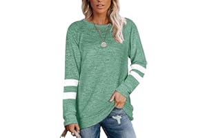 Famulily Women Comfy Striped Colour Block Soft Long Sleeve Tunics Tops Casual Sweatshirts S-XXL