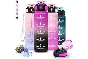 GRSTA Borraccia 1 litro, Borraccia con Cannuccia, Senza Perdite, Water Bottle Palestra, Facile da Pulire, Bottiglia Graduata, Con Slogan Motivazionale, Borracce per Fitness, Sport, Campeggio, Escursionismo