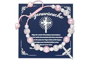 VerLuky Kommunion Geschenke für Mädchen, Armband Kommunion mit Kreuz, Perlenarmband mit Glückwunschkarte für Mädchen Erstkommunion Geschenk Konfirmation
