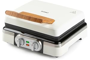 DOMO DO9280W Appareil à gaufres pour 2 gaufres XL - Design luxueux en bois - Thermostat Réglable - Pieds antidérapants -1520W - Blanc poudré