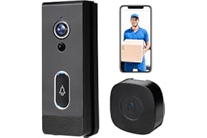 Luckits Sonnette Vidéo sans Fil avec Caméra De Sécurité Visuelle Intelligente Visiophone sans Fil avec Carillon Haute Résolution 1080p avec Vision Nocturne IR Surveillance Audio Bidirectionnelle