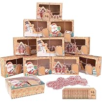 TLOXO 24 Sacchetti Regalo Natalizi – 4 Stili Con Adesivi – Scatole Regalo In Carta Per Natale, Matrimoni, Compleanni – 12x8x20,5 Cm