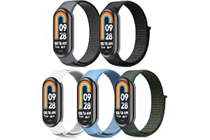 aceyoon Ersättningsarmband för Xiaomi Smart Band 10/9/8, 5 st justerbart elastiskt och andningsbart nylonarmband kompatibelt med Xiaomi Mi Band 8/9/10