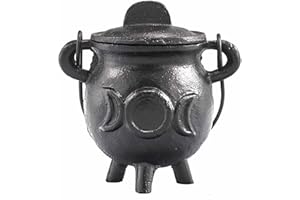 Ancient Wisdom Chaudron en fonte, parfait pour la sorcellerie, les sorts d'énergie, l'autel d'Halloween, les rituels païens et wiccans (Triple Lune, 6,5 x 13 cm)