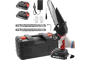 HITRENDS Mini piła łańcuchowa z akumulatorem, akumulatorowa piła łańcuchowa 15 cm, mała piła łańcuchowa, jednoręczna piła łańcuchowa z 2 bateriami, ochrona przed pryskaniem i blokadą bezpieczeństwa,