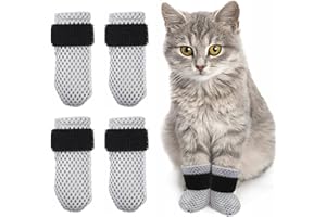 IKOPFLN 4 Stück Anti-Kratz-Katzenstiefel Verstellbare Katzenkrallenabdeckungen rutschfest Kleine Hundesocken socken für Katzen Netzstoff Hundeschuhe Katzenfäustlinge zum Schneiden von Nägeln Haustier Baden
