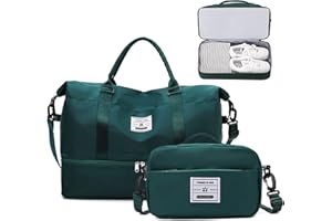 JXCTNNU Bolsas de Viaje Bolsas de Deporte Bolsa de Gimnasio Impermeable Bolsa de Mano Equipaje Fin de Semana Bolsa de Mano con Bolsa Húmeda y Zapatero para Hombre Mujer (Verde Oscuro)