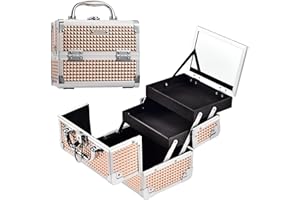 KETALIRIA Malette Maquillage Beauty Vanity Esthetique Portable Trousse Femme Mallette Rangement Makeup Case Professionnel Organisateur Maquillage avec Miroir, Or Rose