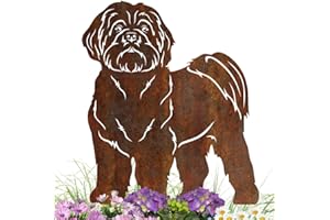 ‎TERMA erma Stahldesign Edelrost Gartenstecker Hund Shih Tzu Metall Figur Handmade Germany wetterfest Gartendeko Rostdeko Tierfigur Rostfigur Geschenk