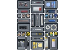 Haobin 32 Pack Interlocking Desk Drawer Organizers,Tool Box Organizer and Storage,Hardware Organizer for Tool Drawer,Desk Drawer Tray Organizer for Kitchen Bathroom Makeup Office Garage Vanity Dresser