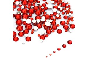 LolliBeads Resin Crystal Round Nail Art Mixed Flat Backs Acrylic Rhinestones Gems,Mix Size 1.5-5 mm, Color Siam Red (1200Pcs)