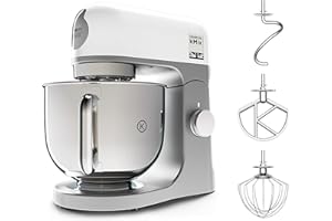 ‎KENWOOD Kenwood kMix KMX750WH Küchenmaschine, 5 l Edelstahl Schüssel, Safe-Use-Sicherheitssystem, Metallgehäuse, 1000 Watt, inkl. 3-Teiligem Patisserie-Set und Spritzschutz, Weiß