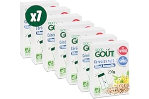 GOOD GOÛT - Céréales Nuit Tilleul Et Camomille - Céréales Pour Bébé - Dès 4 Mois Au Biberon/Dès 6 Mois En Bol - Bio - Sans Sucres - Étui Carton - 200g - Lot de 7