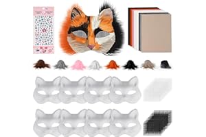Giftota 8 Stück Katzenmasken zum Bemalen, DIY Papier Maske mit 8 Kuns Fell und 20 Eye Mesh, DIY Weiße Maske, Therian Mask, für Maskerade, Halloween, Karneval, Cosplay
