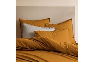 MATT & ROSE Poszewki na poduszki 65 x 65 cm Zestaw 2 sztuk z frędzlami PRANA bawełna | 100% prana bawełna | Oeko-Tex | Karmel