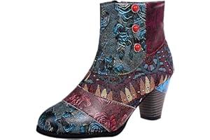 UnoSheng Women's Leather Red 39 Fashion Women's Shoes Breathable Chunky High Heels Retro Zip Short Boots New Look Women's Shoes