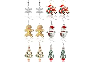 ZNDFTW Christmas Earrings, 6 Pairs Christmas Earrings for Women Snowflake Snowman Earrings Cute Santa Reindeer Xmas Tree Earrings for Women Girls Novelty Christmas Jewelry