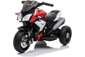 LALAHO Moto électrique pour Enfants 3 Roues 6 V 7 Ah, Vitesse Max 3 Km/h avec Musique & Lumière (Rouge)