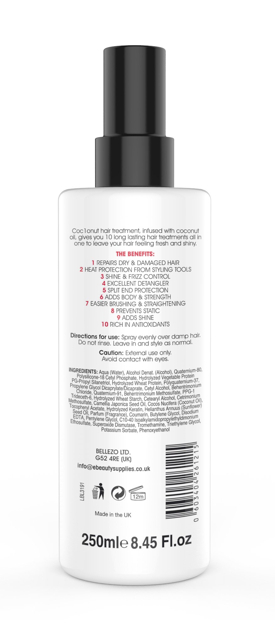 Coconut Heat Protection Spray Leave In Hair Protect Treatment