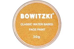 Bowitzki 30g Professional Face Paint, Body Paint, Water Based Face Paint, Makeup Safe for Children and Adults, Solid Colour, Halloween, Christmas, Party (Gold)